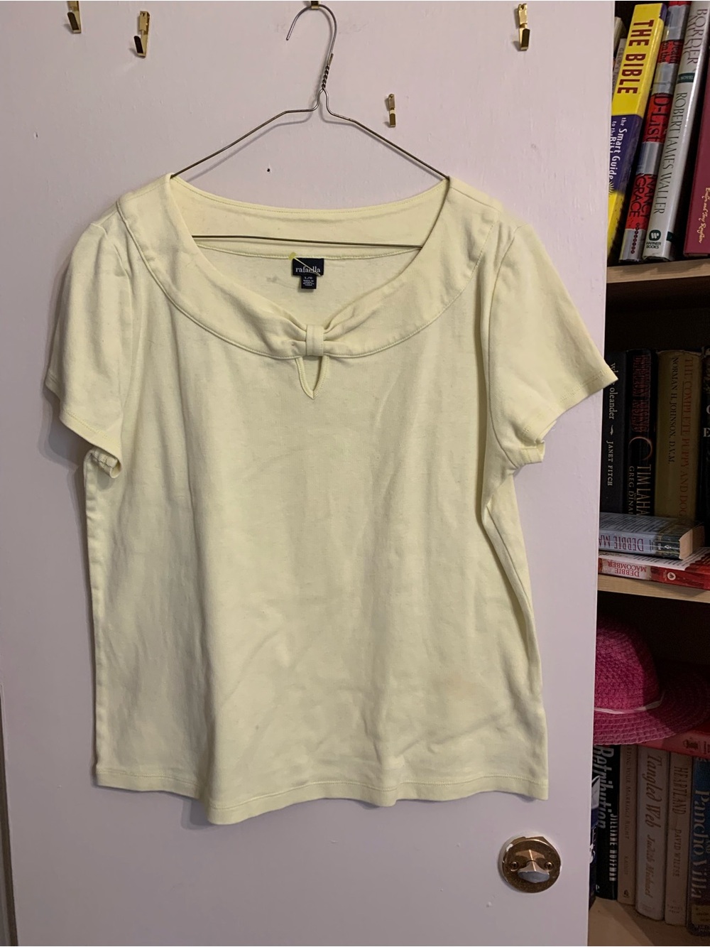 Rafaella Light Yellow Short Sleeve Scoop Neck Top with Front Knot